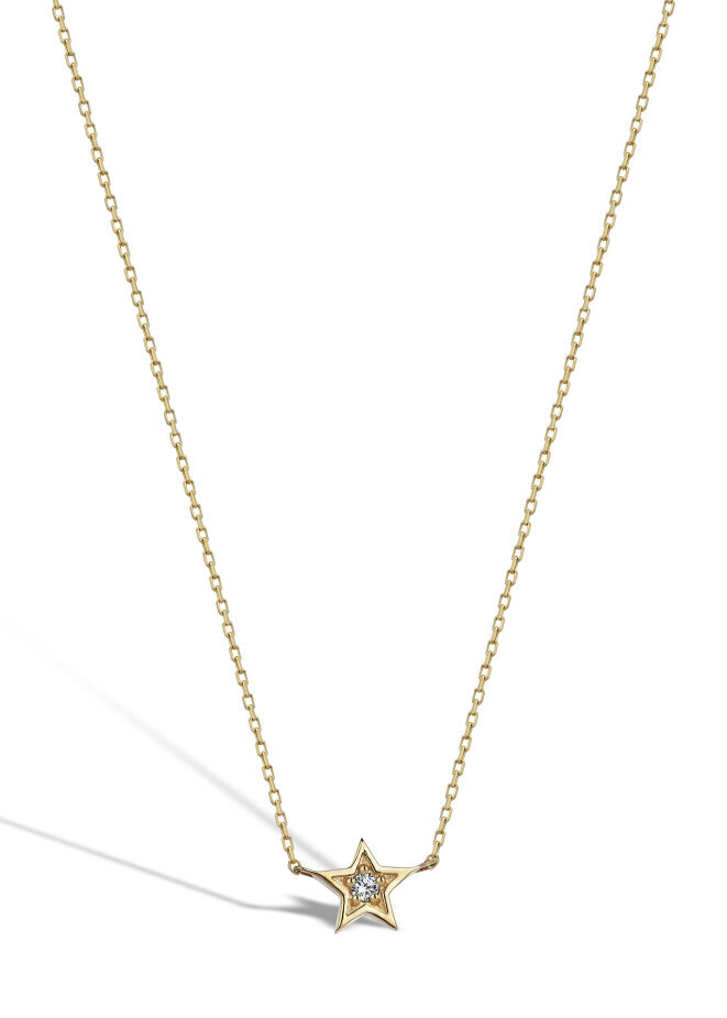 14 AYAR SARI ALTIN 0,02 CT YILDIZ PIRLANTA KOLYE					 - 