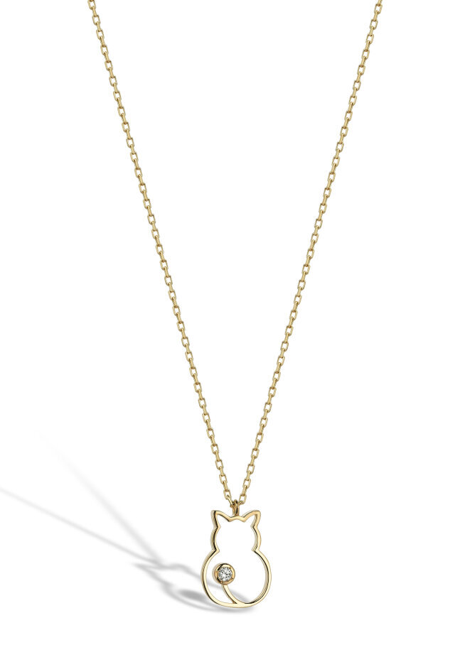 14 AYAR SARI ALTIN 0,03 CT KEDİ PIRLANTA KOLYE					 - 