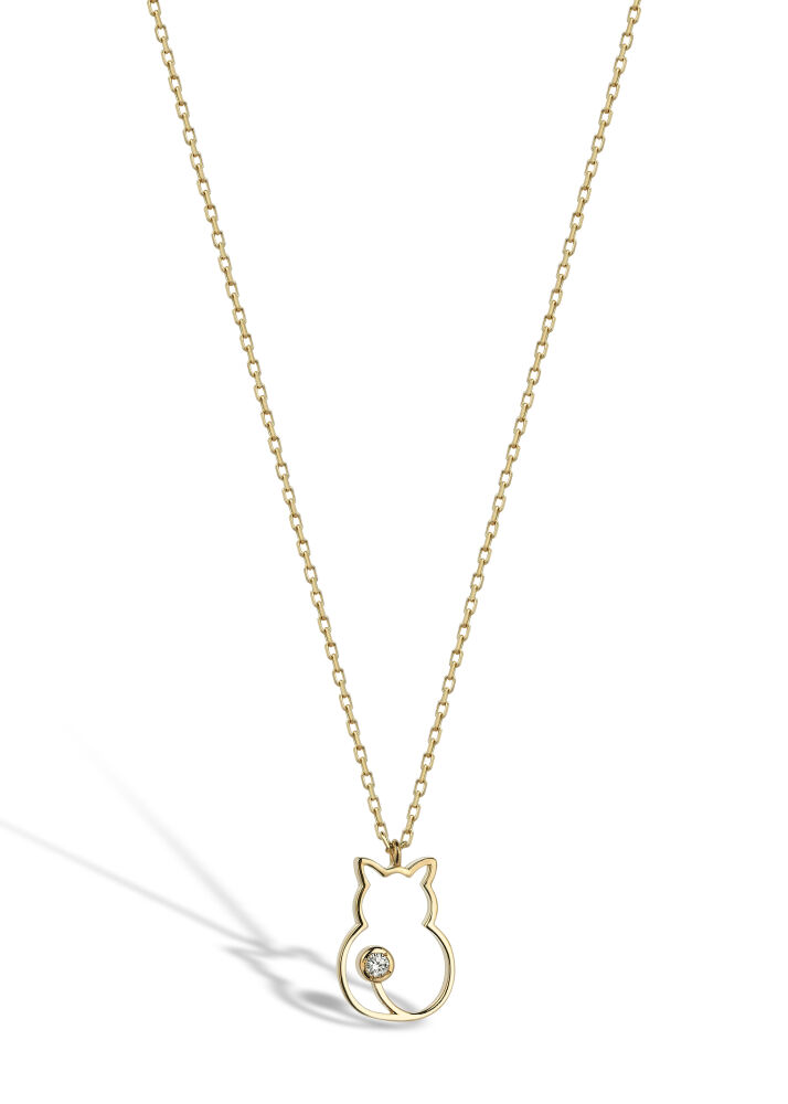 14 AYAR SARI ALTIN 0,03 CT KEDİ PIRLANTA KOLYE					 - 1