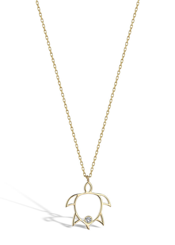 14 AYAR SARI ALTIN 0,02 CT KAPLUMBAĞA TEK TAŞ PIRLANTA KOLYE					 - 