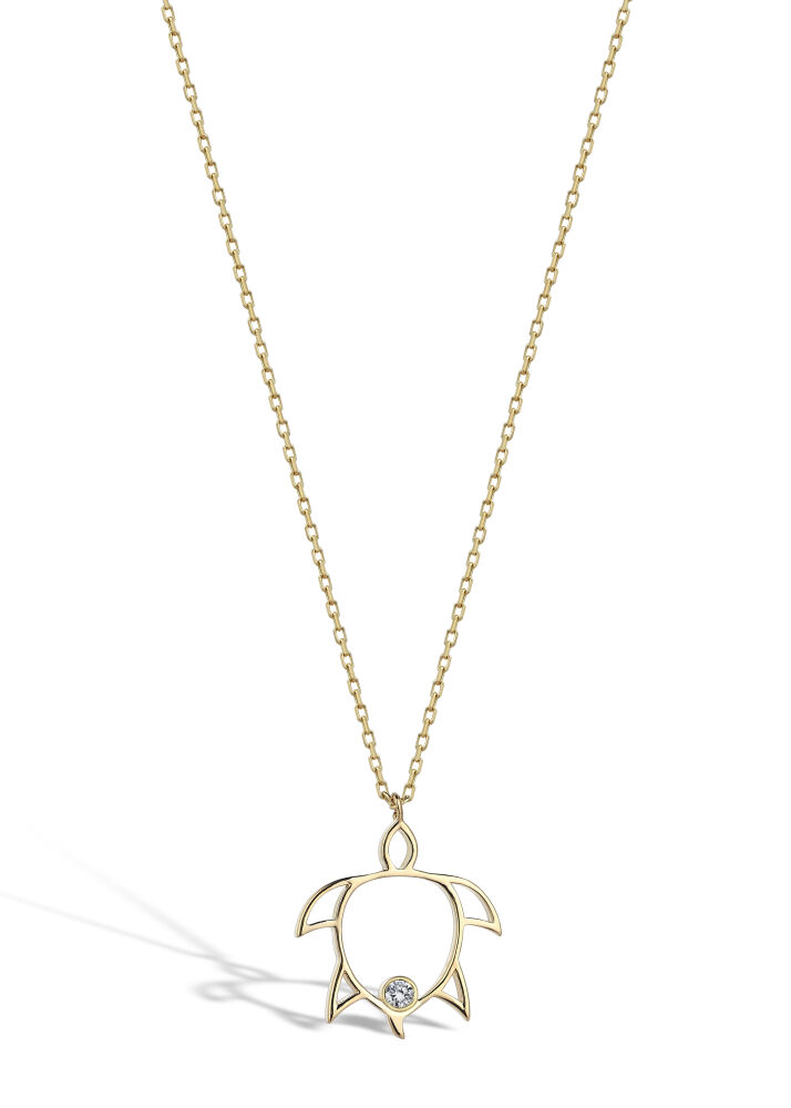 14 AYAR SARI ALTIN 0,02 CT KAPLUMBAĞA TEK TAŞ PIRLANTA KOLYE					 - 1