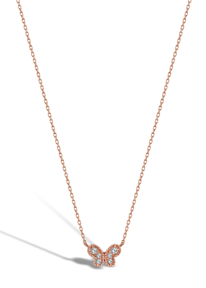 14 AYAR ROSE ALTIN 0,06 CT KELEBEK PIRLANTA KOLYE					 - 1