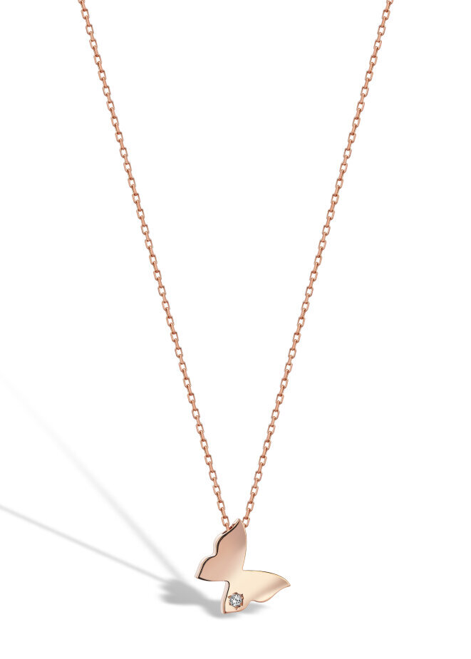 14 AYAR ROSE ALTIN 0,02 CT KELEBEK TEK TAŞ PIRLANTA KOLYE					 - 