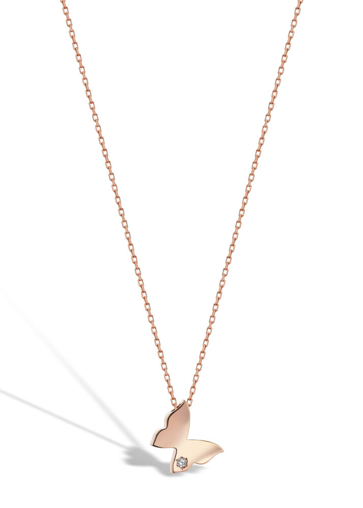 14 AYAR ROSE ALTIN 0,02 CT KELEBEK TEK TAŞ PIRLANTA KOLYE					 - 1