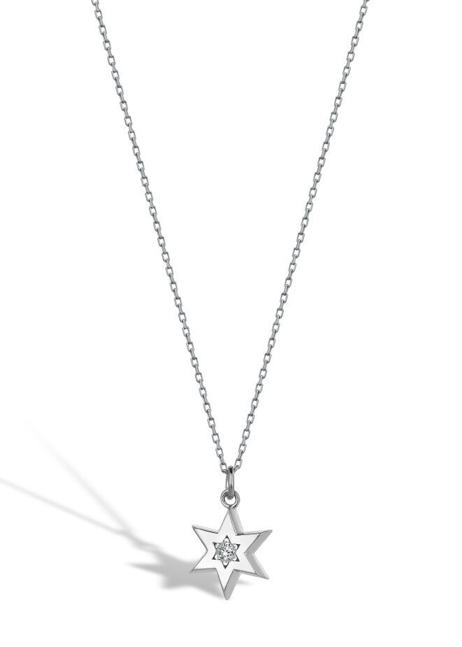 14 AYAR BEYAZ ALTIN 0,02 CT YILDIZ TEK TAŞ PIRLANTA KOLYE					 - 