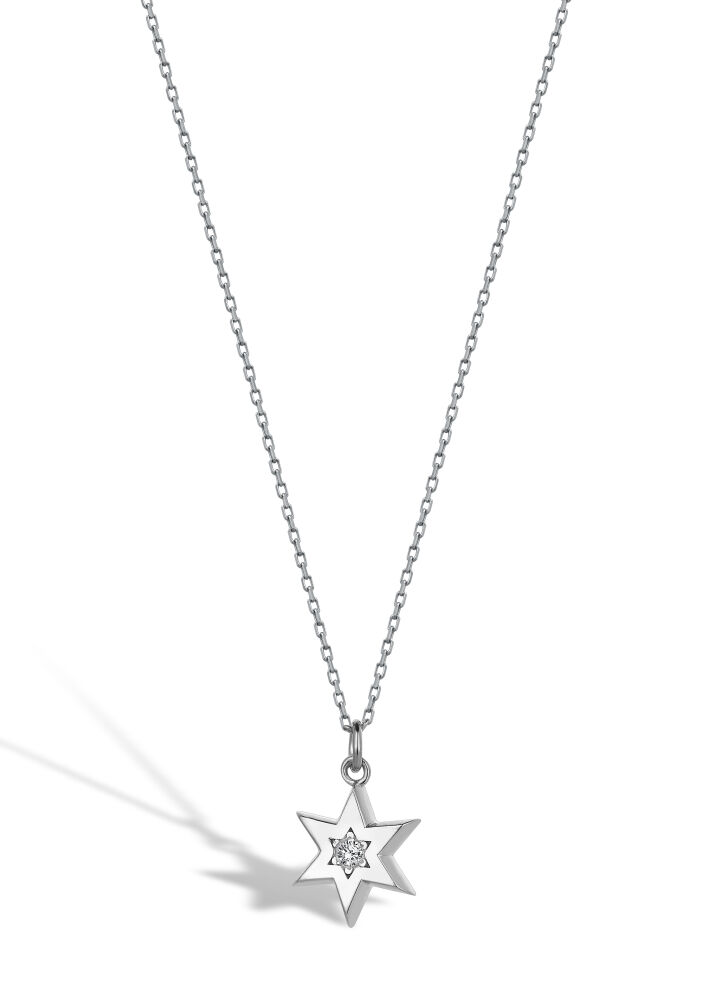 14 AYAR BEYAZ ALTIN 0,02 CT YILDIZ TEK TAŞ PIRLANTA KOLYE					 - 1