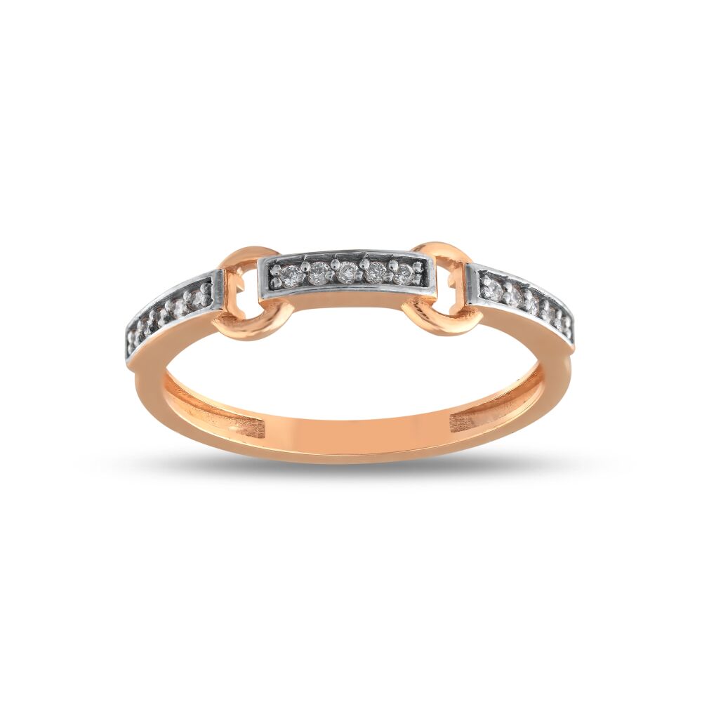 14 AYAR ROSE ALTIN 0,08 CT HALKALI YARIMTUR PIRLANTA YÜZÜK					 - 1