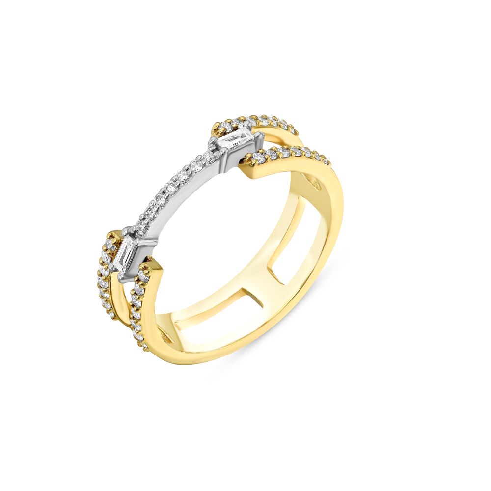 18 AYAR BEYAZ VE SARI ALTIN 0,26 KARAT BAGET PIRLANTA YÜZÜK - 2