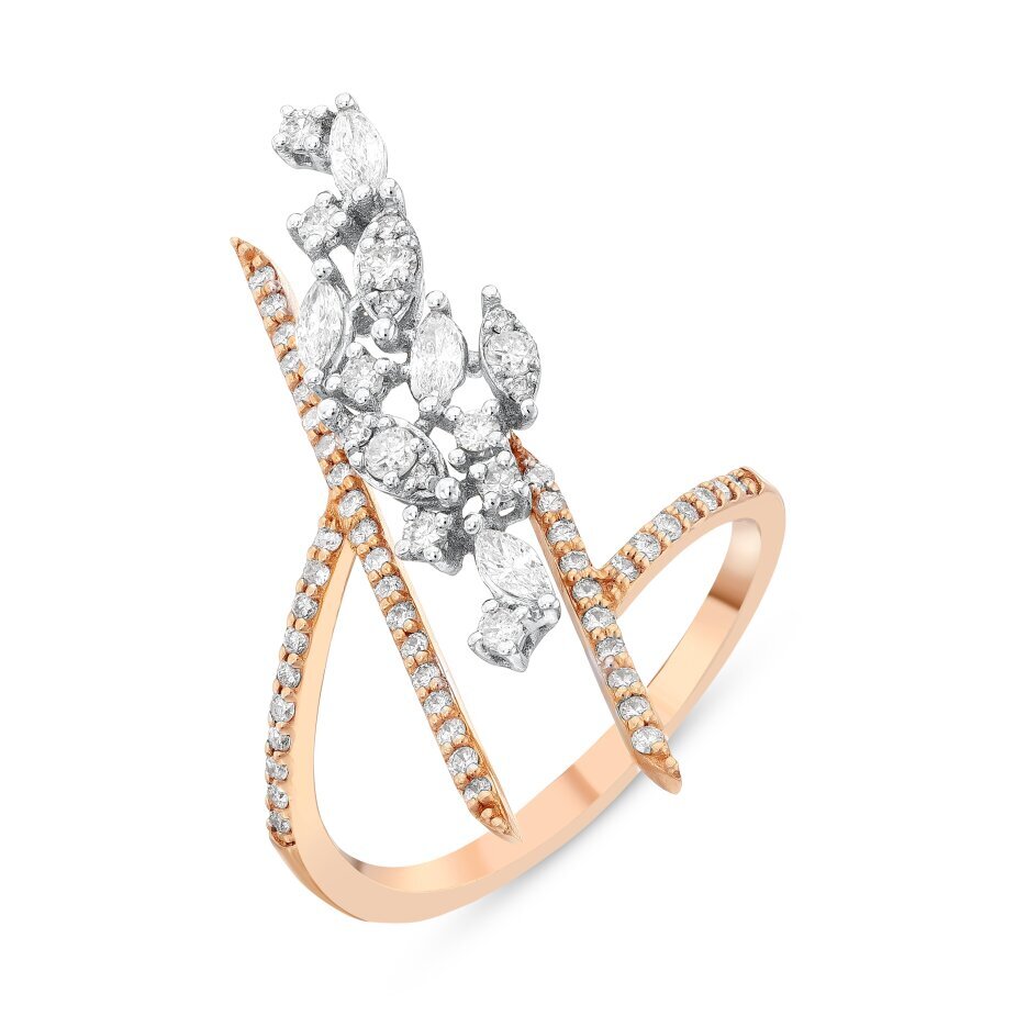 18 AYAR BEYAZ VE ROSE ALTIN 0,60 KARAT MARKİZ PIRLANTAYÜZÜK - 