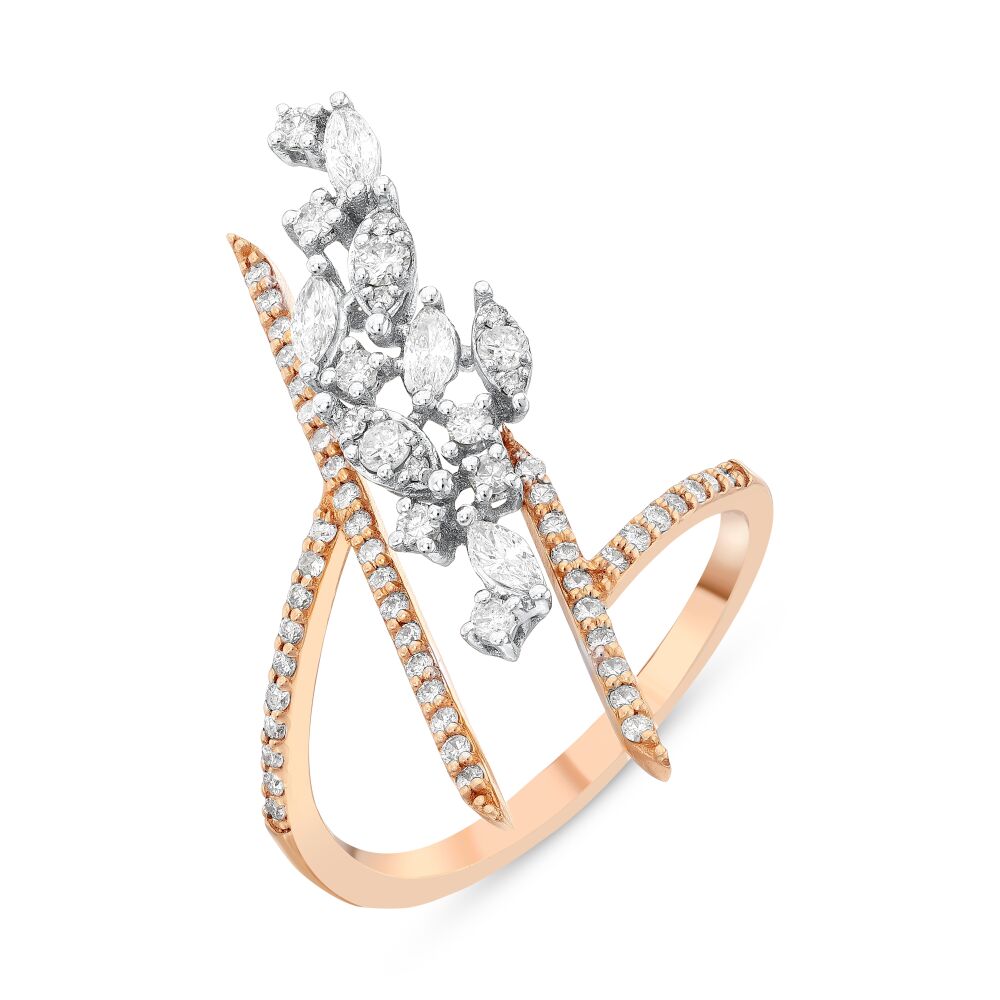 18 AYAR BEYAZ VE ROSE ALTIN 0,60 KARAT MARKİZ PIRLANTAYÜZÜK - 1