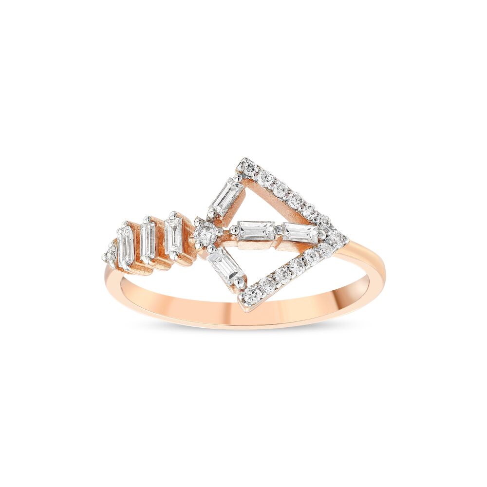 14 AYAR BEYAZ VE ROSE ALTIN 0,30 KARAT BAGET PIRLANTA YÜZÜK - 1